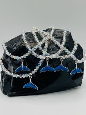 *ANKELT* Whale Tail & AB Crystal Blue Stretchy Anklet